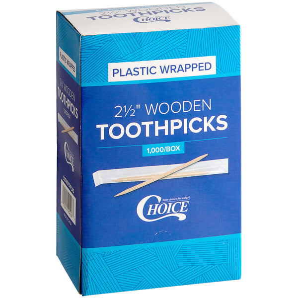 Choice 2 1/2" Plain Plastic Wrapped Round Toothpicks in Dispenser Box - 1,000/Box